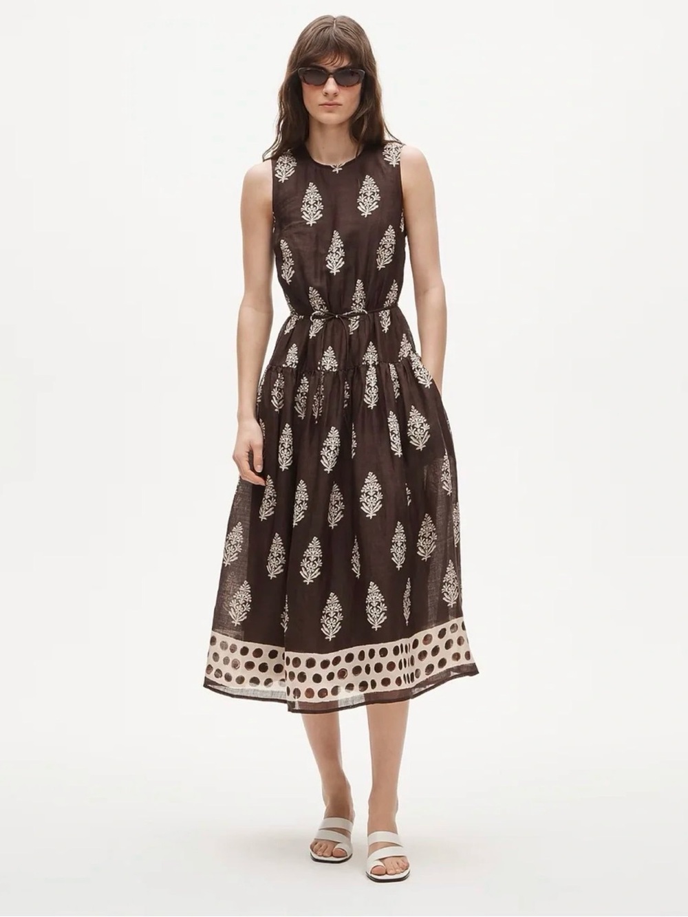 J. Crew Brown Midi Dress with White Botanical Print